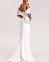 Off-shoulder column dress with metallic draped bodice – Simona